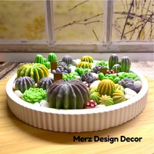 Merz Design Decor Dekoratif Büyük Tabakta Teraryum Sukulent Kaktüs Bahçesi %100 Doğal Vegan Soya Mum