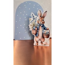 Nice Events Sevimli Mavi Çiçekli Tavşan ve Arka Fon Ikili Doğum Günü Seti Ayaklı Pano