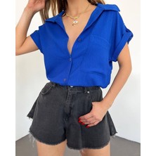 Modamorfo Duble Kol Tek Cepli Bürümcük Gömlek  -Saks