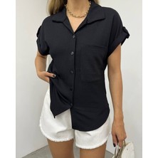 Modamorfo Duble Kol Tek Cepli Bürümcük Gömlek  -Siyah