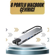 Uravas Store 8 Portlu Macbook Çevirici Type C Hub Sd Tf USB Çoğaltıcı Ethernet