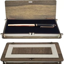 Marsilyan- Ahşap Deri Kutulu Bakır Rengi Roller Kalem