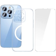 Baseus iPhone 15 Pro Max Crystal Serisi Manyetik Magsafe Silikon Kılıf + Tempered Ekran Koruyucu SET-(5775)