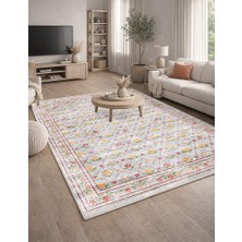 Lioara Home Krem Vintage Dijital Baskılı Halı – Modern, Kaymaz Taban, Leke Tutmaz, Salon & Oturma Odası Için
