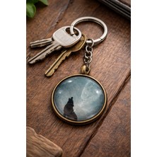 Herşey Nota Unisex Antik Metal Kurt Figürlü Yuvarlak Anahtarlık Vintage Tasarım
