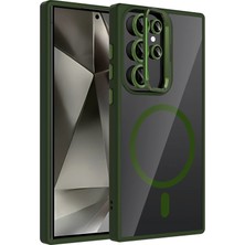 Mey İthalat Mey Ithalat®  Samsung Galaxy S25 Ultra Remim Lensli Magsafe Standlı Kapak - Koyu Yeşil