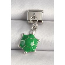 Uravas Store Çelik Gümüş Renk Yeşil Kaplumbağa Model Nomination Charm