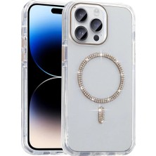 Ummeslem Apple iPhone 14 Pro Max Için Uyumlu Kılıf Kapak Taşlı Tasarım M-Safe Şarj Özellikli Koment Silikon