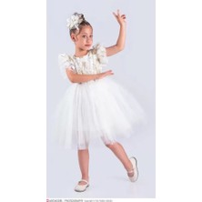 Diamondstar Kız Çocuk Çiçek Aplikeli Parti Kıyafeti Doğum Günü ve Gösteri Kostümü Elbisesi 3/12 Yaş