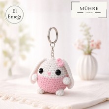 Çantalı Tavşan Anahtarlık Charm Hediyelik %100 Pamuklu Organik Amigurumi Örgü