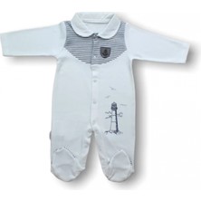 Pileli Store Pilelistore- 3-6 6-9 Ay Deniz Feneri Nakışlı Patikli Uzun Kollu Erkek Bebek Tulumu Ekru