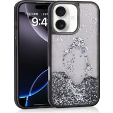 Ahlttiba Apple iPhone 16 Cep Telefonu Için Uyumlu Kılıf Kapak Sıvılı Simli Şeffaf Arka Yüzey Keto Silikon