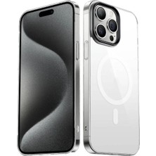 Ahlttiba Apple iPhone 15 Pro Max Kılıf Cep Telefonu Için Uyumlu Kapak Wireless Şarj Özellikli Şeffaf G-Glass Kapak