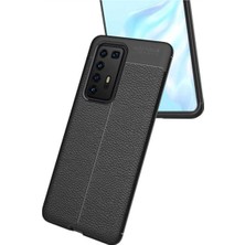 Ahlttiba Huawei P40 Pro Için Uyumlu Ultra Koruma Deri Görünümlü Silikon Yüzey Kılıf Niss Kapak