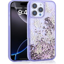 Ahlttiba Apple iPhone 14 Pro Max Için Uyumlu Kılıf Kapak Sıvılı Simli Kelebek Şeffaf Arka Yüzey Glis Silikon