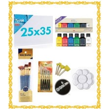 İnci Tuval 25X35 cm Başlangıç Tuval Spatula Palet Fırça Seti