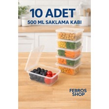 Febros Shop 500ML Dikdörtgen Kapaklı Derin Dondurucu Saklama Kabı 10'lu Set Buzluk Mikrodalga  Kap
