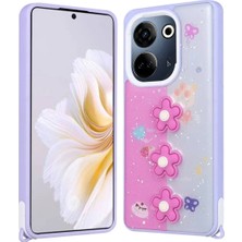 Ahlttiba Tecno Camon 20 Için Uyumlu Kılıf Parlayan Simli Kabartma Figürlü Cevze Kapak