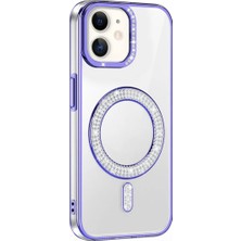 Ahlttiba Apple iPhone 11 Için Uyumlu Kılıf Kapak Pırlanta Taş M-Safe Şarj Özellikli Karetta Silikon
