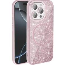 Ahlttiba Apple iPhone 15 Pro Max Için Uyumlu Kılıf Kapak M-Safe Şarj Özellikli Parlayan Simli Okso