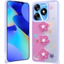 Ahlttiba Tecno Spark 10 4g Için Uyumlu Kılıf Parlayan Simli Kabartma Figürlü Cevze Kapak
