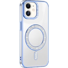 Ummeslem Apple iPhone 11 Için Uyumlu Kılıf Kapak Pırlanta Taş M-Safe Şarj Özellikli Karetta Silikon