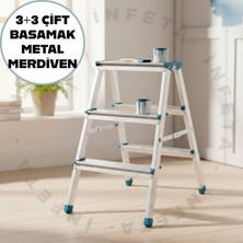 İnfeta 3+3 Çift Çıkışlı Alüminyum Metal Merdiven 69 cm Basamak Merdiven