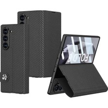 Ummeslem Samsung Galaxy Z Fold 6 Için Uyumlu Kılıf Kapak Karbon Fiber Magnetik Tokalı Kartlıklı Kıpta Zgn