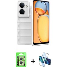 İlk El Grup Ieg™ Redmi 13C Kılıf Atlas Koleksiyonu - Siyah 3D Antistatik Cam Ekran Koruyucu + Gümüş Raze Metal Kamera Lens