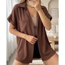 Modamorfo Duble Kol Tek Cepli Bürümcük Gömlek  -K. Kahve