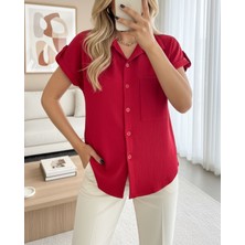 Modamorfo Duble Kol Tek Cepli Bürümcük Gömlek  -Bordo