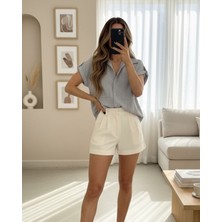 Modamorfo Duble Kol Tek Cepli Bürümcük Gömlek  -Gri