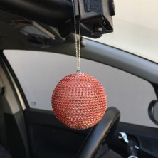 SHC4200 Kristal Taşlı Disko Topu Dikiz Ayna Süsü Büyük 8cm Kırmızı