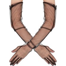 Pileli Store Uzun Boy Likralı Siyah Yetişkin Mega Tül Eldiven