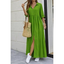 Gacha Kadın Truvakar Kollu V Yakalı Yırtmaçlı Uzun Aerobin Elbise