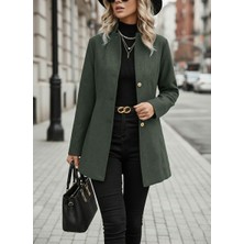 Barbora Tasarım Yaka Haki Kaşe Kaban