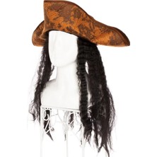 SHC4200 Siyah Saçlı Kaptan Korsan Şapkası