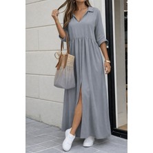 Tiana Kadın Truvakar Kollu V Yakalı Yırtmaçlı Uzun Aerobin Elbise