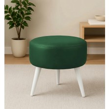 Waterybrook Suni Deri Puf - Beyaz Ahşap Ayaklı - Retro Modern Tasarım & Dekoratif Sehpa