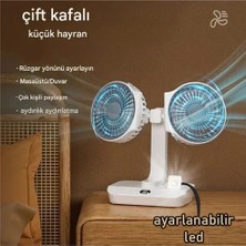 Pileli Store Masaüstü Dijital Ekranlı Çift Fanlı LED Işıklı Soğutucu Fan Ev Ofis Şarjlı Vantilatör