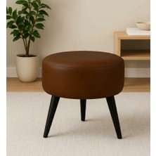 Waterybrook Suni Deri Puf - Siyah Ahşap Ayaklı - Retro Modern Tasarım & Dekoratif Sehpa
