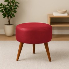 Waterybrook Suni Deri Puf - Ceviz Ahşap Ayaklı - Retro Modern Tasarım & Dekoratif Sehpa