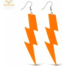 Timion 80’ler 90&amp;#39;lar Retro Neon Turuncu Şimşek Küpe 10 cm