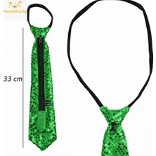 Timion Yeşil Renk Pul Payetli Işıltılı Parti Kravatı 33 cm