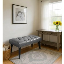 Waterybrook Bench Bank Puf - Suni Deri - Siyah Ahşap Ayaklı - Retro Modern Tasarım & Dekoratif Sehpa