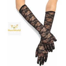 Timion Siyah Renk Orta Boy Dantelli Eldiven Uzun Model