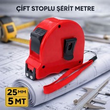 Badem10 Çift Stoplu Şerit Metre 5 Metre 25 mm Profesyonel Ölçüm Aleti Dayanıklı Kilit Sistemli Tasarım