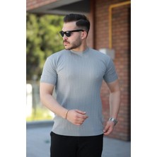 Pileli Store Pilelistore- Erkek Bisiklet Yaka Örgü Desenli Kısa Örme Triko Kısa Kollu T-Shirt