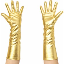 Timion Altın Renk Dirsek Altı Lüks Saten Eldiven 40 cm