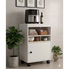 La Bella Dizayn Tekerlekli Çok Amaçlı Mutfak Adası Airfryer ve Kahve Makinesi Standı Banyo Düzenleyici